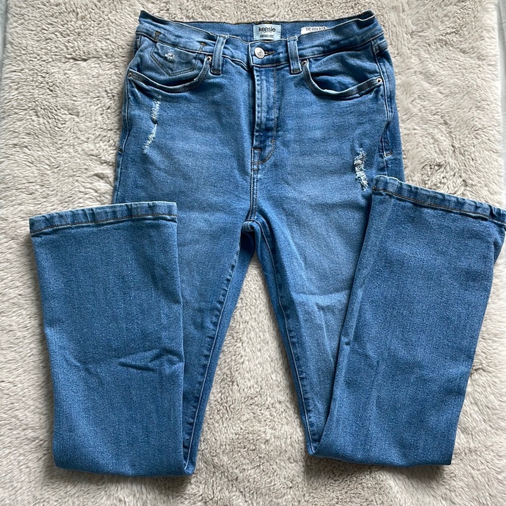 Womens blue bootcut jeans.